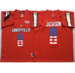 Louisville Cardinals #8 Lamar Jackson Red USA Flag College Jersey