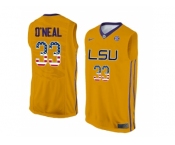 2016 US Flag Fashion Men's LSU Tigers Shaquille O'Neal #33 College Basketball Elite Jersey - Gold