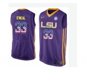 2016 US Flag Fashion Men's LSU Tigers Shaquille O'Neal #33 College Basketball Elite Jersey - Purple