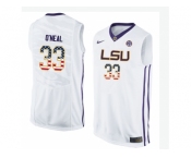 2016 US Flag Fashion Men's LSU Tigers Shaquille O'Neal #33 College Basketball Elite Jersey - White