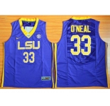 LSU Tigers #33 Shaquille O'Neal Purple Basketball Stitched NCAA Jersey
