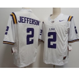 Men's LSU Tigers #2 Justin Jefferson White FUSE College Stitched Jersey