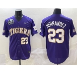 Men's LSU Tigers #23 Luis Hernandez Purple 2025 World Series & SEC Patch Stitched Baseball Jersey