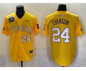 Men's LSU Tigers #24 Anthony Eyanson Gold 2025 World Series & SEC Patch Stitched Baseball Jersey