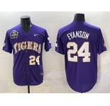 Men's LSU Tigers #24 Anthony Eyanson Purple 2025 World Series & SEC Patch Stitched Baseball Jersey
