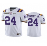 Men's LSU Tigers #24 Derek Stingley Jr. White 2020 National Championship Game Jersey
