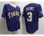 Men's LSU Tigers #3 ylan Crews Purple 2023 Stitched Baseball Jersey