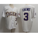 Men's LSU Tigers #3 ylan Crews White Stitched Baseball Jersey