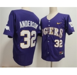 Men's LSU Tigers #32 Kade Anderson Purple 2025 Stitched Baseball Jersey