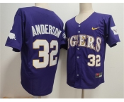 Men's LSU Tigers #32 Kade Anderson Purple 2025 Stitched Baseball Jersey