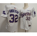 Men's LSU Tigers #32 Kade Anderson White 2025 Stitched Baseball Jersey