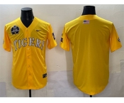 Men's LSU Tigers Blank Gold 2025 World Series & SEC Patch Stitched Baseball Jersey