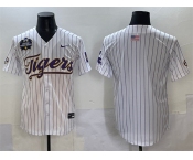 Men's LSU Tigers Blank White Pinstripe 2025 World Series & SEC Patch Stitched Baseball Jersey