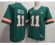 Men's Miami Hurricanes #11 Carson Beck Aqua Stitched Football Jersey