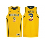 2016 US Flag Fashion-Michigan Wolverines Trey Burke #3 Basketball Authentic Jersey - Yellow