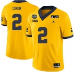 Men Michigan Wolverines Blake Corum #2 Yellow High School F U S E Stitched 2024 National Champions Jersey