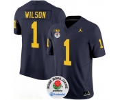 Men's Michigan Wolverines #1 Roman Wilson 2023 F.U.S.E. Navy Blue Rose Bowl Patch Stitched Jersey