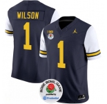 Men's Michigan Wolverines #1 Roman Wilson 2023 F.U.S.E. Navy White Rose Bowl Patch Stitched Jersey