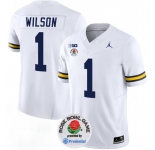 Men's Michigan Wolverines #1 Roman Wilson 2023 F.U.S.E. White Rose Bowl Patch Stitched Jersey