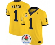 Men's Michigan Wolverines #1 Roman Wilson 2023 F.U.S.E. Yellow Rose Bowl Patch Stitched Jersey