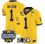 Men's Michigan Wolverines #1 Roman Wilson Yellow 2024 F.U.S.E. With 2023 National Champions Patch Stitched Jersey