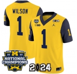 Men's Michigan Wolverines #1 Roman Wilson Yellow Navy 2024 F.U.S.E. With 2023 National Champions Patch Stitched Jersey