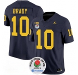 Men's Michigan Wolverines #10 Tom Brady 2023 F.U.S.E. Navy Blue Rose Bowl Patch Stitched Jersey