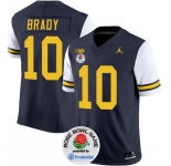 Men's Michigan Wolverines #10 Tom Brady 2023 F.U.S.E. Navy White Rose Bowl Patch Stitched Jersey