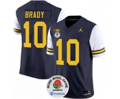 Men's Michigan Wolverines #10 Tom Brady 2023 F.U.S.E. Navy White Rose Bowl Patch Stitched Jersey