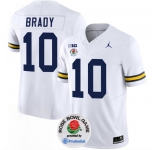 Men's Michigan Wolverines #10 Tom Brady 2023 F.U.S.E. White Rose Bowl Patch Stitched Jersey