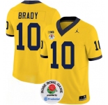 Men's Michigan Wolverines #10 Tom Brady 2023 F.U.S.E. Yellow Rose Bowl Patch Stitched Jersey