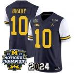 Men's Michigan Wolverines #10 Tom Brady Navy White 2024 F.U.S.E. With 2023 National Champions Patch Stitched Jersey