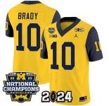 Men's Michigan Wolverines #10 Tom Brady Yellow Navy 2024 F.U.S.E. With 2023 National Champions Patch Stitched Jersey