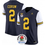 Men's Michigan Wolverines #2 Blake Corum 2023 F.U.S.E. Navy White Rose Bowl Patch Stitched Jersey