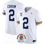 Men's Michigan Wolverines #2 Blake Corum 2023 F.U.S.E. White Rose Bowl Patch Stitched Jersey