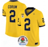 Men's Michigan Wolverines #2 Blake Corum 2023 F.U.S.E. Yellow Rose Bowl Patch Stitched Jersey