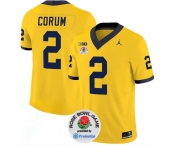 Men's Michigan Wolverines #2 Blake Corum 2023 F.U.S.E. Yellow Rose Bowl Patch Stitched Jersey