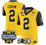 Men's Michigan Wolverines #2 Blake Corum Yellow Navy 2024 F.U.S.E. With 2023 National Champions Patch Stitched Jersey