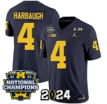 Men's Michigan Wolverines #4 Jim Harbaugh Navy 2024 F.U.S.E. With 2023 National Champions Patch Stitched Jersey