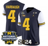 Men's Michigan Wolverines #4 Jim Harbaugh Navy White 2024 F.U.S.E. With 2023 National Champions Patch Stitched Jersey