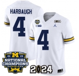 Men's Michigan Wolverines #4 Jim Harbaugh White 2024 F.U.S.E. With 2023 National Champions Patch Stitched Jersey