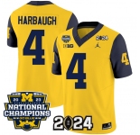 Men's Michigan Wolverines #4 Jim Harbaugh Yellow Navy 2024 F.U.S.E. With 2023 National Champions Patch Stitched Jersey