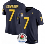 Men's Michigan Wolverines #7 Donovan Edwards 2023 F.U.S.E. Navy Blue Rose Bowl Patch Stitched Jersey