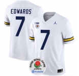 Men's Michigan Wolverines #7 Donovan Edwards 2023 F.U.S.E. White Rose Bowl Patch Stitched Jersey