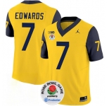 Men's Michigan Wolverines #7 Donovan Edwards 2023 F.U.S.E. Yellow Navy Rose Bowl Patch Stitched Jersey
