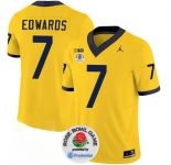 Men's Michigan Wolverines #7 Donovan Edwards 2023 F.U.S.E. Yellow Rose Bowl Patch Stitched Jersey