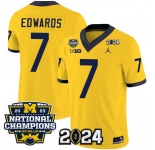 Men's Michigan Wolverines #7 Donovan Edwards Yellow 2024 F.U.S.E. With 2023 National Champions Patch Stitched Jersey