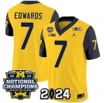 Men's Michigan Wolverines #7 Donovan Edwards Yellow Navy 2024 F.U.S.E. With 2023 National Champions Patch Stitched Jersey