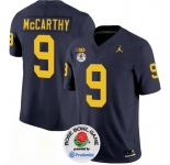 Men's Michigan Wolverines #9 J.J. McCarthy 2023 F.U.S.E. Navy Blue Rose Bowl Patch Stitched Jersey