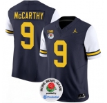 Men's Michigan Wolverines #9 J.J. McCarthy 2023 F.U.S.E. Navy White Rose Bowl Patch Stitched Jersey